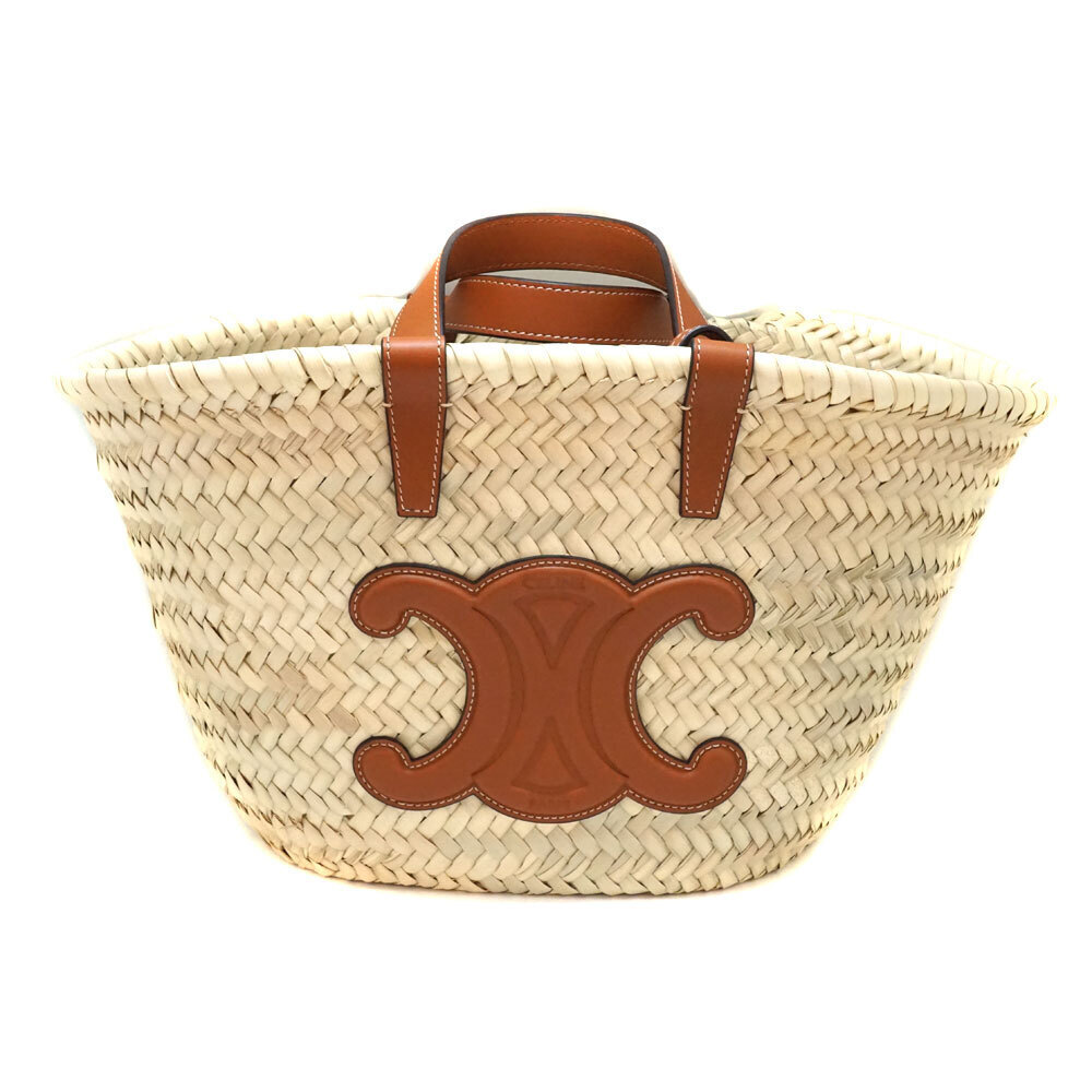 Celine Teen Triomphe Classic Handbag Tan Brown Raffia Leather Shoulder Bag